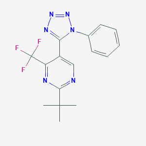 molecular formula C16H15F3N6 B396773 2-tert-butyl-5-(1-phenyl-1H-tetraazol-5-yl)-4-(trifluoromethyl)pyrimidine 