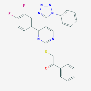 molecular formula C25H16F2N6OS B396774 2-{[4-(3,4-difluorophenyl)-5-(1-phenyl-1H-tetraazol-5-yl)-2-pyrimidinyl]sulfanyl}-1-phenylethanone 