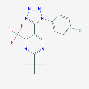 molecular formula C16H14ClF3N6 B396775 2-tert-butyl-5-[1-(4-chlorophenyl)-1H-tetraazol-5-yl]-4-(trifluoromethyl)pyrimidine 
