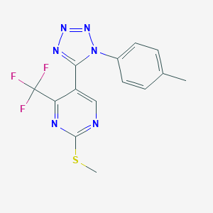 molecular formula C14H11F3N6S B396776 methyl 5-[1-(4-methylphenyl)-1H-tetraazol-5-yl]-4-(trifluoromethyl)-2-pyrimidinyl sulfide 