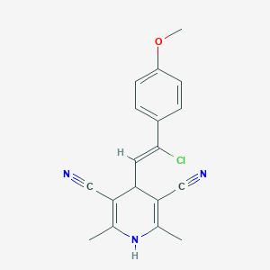 molecular formula C18H16ClN3O B396791 4-[2-Chloro-2-(4-methoxyphenyl)vinyl]-2,6-dimethyl-1,4-dihydro-3,5-pyridinedicarbonitrile 
