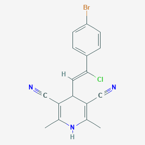 molecular formula C17H13BrClN3 B396793 4-[2-(4-Bromophenyl)-2-chlorovinyl]-2,6-dimethyl-1,4-dihydro-3,5-pyridinedicarbonitrile 