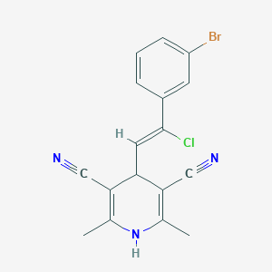molecular formula C17H13BrClN3 B396795 4-[2-(3-Bromophenyl)-2-chlorovinyl]-2,6-dimethyl-1,4-dihydro-3,5-pyridinedicarbonitrile 