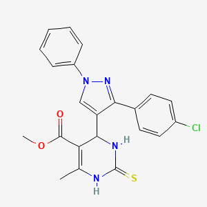 molecular formula C22H19ClN4O2S B3968064 methyl 4-[3-(4-chlorophenyl)-1-phenyl-1H-pyrazol-4-yl]-6-methyl-2-thioxo-1,2,3,4-tetrahydro-5-pyrimidinecarboxylate 