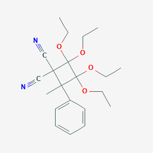 molecular formula C21H28N2O4 B396819 2,2,3,3-Tetraethoxy-4-methyl-4-phenyl-1,1-cyclobutanedicarbonitrile 