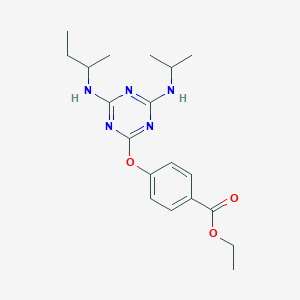 molecular formula C19H27N5O3 B3968587 Ethyl 4-{[4-(butan-2-ylamino)-6-(propan-2-ylamino)-1,3,5-triazin-2-yl]oxy}benzoate 