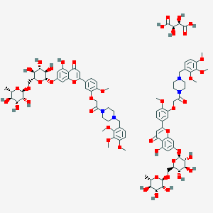 molecular formula C92H114N4O44 B039687 (2R,3R)-2,3-Dihydroxybutanedioic acid;5-hydroxy-2-[4-methoxy-3-[2-oxo-2-[4-[(2,3,4-trimethoxyphenyl)methyl]piperazin-1-yl]ethoxy]phenyl]-7-[(2S,3R,4S,5S,6R)-3,4,5-trihydroxy-6-[[(2R,3R,4R,5R,6S)-3,4,5-trihydroxy-6-methyloxan-2-yl]oxymethyl]oxan-2-yl]oxychromen-4-one CAS No. 123580-52-9