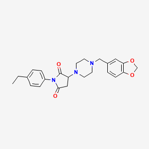 molecular formula C24H27N3O4 B3968788 3-[4-(1,3-Benzodioxol-5-ylmethyl)piperazin-1-yl]-1-(4-ethylphenyl)pyrrolidine-2,5-dione 