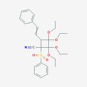 molecular formula C27H33NO6S B396886 2,2,3,3-Tetraethoxy-1-(phenylsulfonyl)-4-(2-phenylvinyl)cyclobutanecarbonitrile 