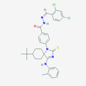 molecular formula C33H35Cl2N5OS B396919 4-{8-tert-butyl-4-[(2-methylphenyl)imino]-2-thioxo-1,3-diazaspiro[4.5]dec-1-yl}-N'-(2,4-dichlorobenzylidene)benzohydrazide 
