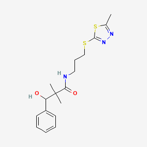 molecular formula C17H23N3O2S2 B3969323 3-hydroxy-2,2-dimethyl-N-{3-[(5-methyl-1,3,4-thiadiazol-2-yl)thio]propyl}-3-phenylpropanamide 