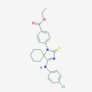 molecular formula C23H24ClN3O2S B396935 Ethyl 4-{4-[(4-chlorophenyl)imino]-2-thioxo-1,3-diazaspiro[4.5]dec-1-yl}benzoate 