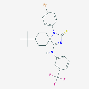 molecular formula C25H27BrF3N3S B396936 1-(4-Bromophenyl)-8-tert-butyl-4-{[3-(trifluoromethyl)phenyl]imino}-1,3-diazaspiro[4.5]decane-2-thione 