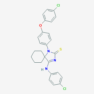 molecular formula C26H23Cl2N3OS B396942 1-[4-(4-Chlorophenoxy)phenyl]-4-[(4-chlorophenyl)imino]-1,3-diazaspiro[4.5]decane-2-thione 