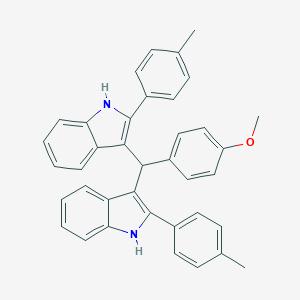 molecular formula C38H32N2O B396945 4-{bis[2-(4-methylphenyl)-1H-indol-3-yl]methyl}phenyl methyl ether 