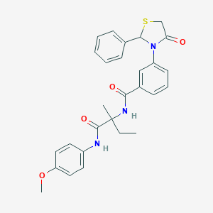 molecular formula C28H29N3O4S B396968 N-[1-(4-methoxyanilino)-2-methyl-1-oxobutan-2-yl]-3-(4-oxo-2-phenyl-1,3-thiazolidin-3-yl)benzamide CAS No. 484647-12-3