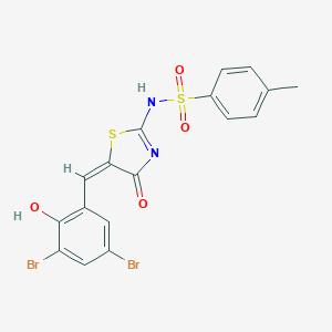 molecular formula C17H12Br2N2O4S2 B396976 N-[(5E)-5-[(3,5-dibromo-2-hydroxyphenyl)methylidene]-4-oxo-1,3-thiazol-2-yl]-4-methylbenzenesulfonamide 