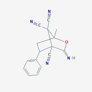 molecular formula C16H12N4O B396981 3-Imino-1-methyl-5-phenyl-2-oxabicyclo[2.2.1]heptane-4,7,7-tricarbonitrile 
