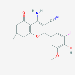 molecular formula C19H19IN2O4 B3970644 4-amino-2-(4-hydroxy-3-iodo-5-methoxyphenyl)-7,7-dimethyl-5-oxo-5,6,7,8-tetrahydro-2H-chromene-3-carbonitrile 