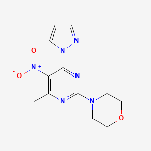 molecular formula C12H14N6O3 B3970728 4-[4-methyl-5-nitro-6-(1H-pyrazol-1-yl)-2-pyrimidinyl]morpholine 