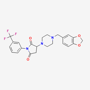 molecular formula C23H22F3N3O4 B3970787 3-[4-(1,3-Benzodioxol-5-ylmethyl)piperazin-1-yl]-1-[3-(trifluoromethyl)phenyl]pyrrolidine-2,5-dione 