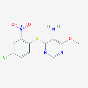 molecular formula C11H9ClN4O3S B397081 5-Amino-4-({4-chloro-2-nitrophenyl}sulfanyl)-6-methoxypyrimidine 