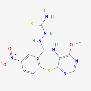 molecular formula C13H13N7O3S2 B397084 2-{8-Nitro-4-methoxy-5,6-dihydropyrimido[4,5-b][1,4]benzothiazepin-6-yl}hydrazinecarbothioamide 