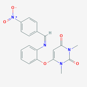 molecular formula C19H16N4O5 B397091 1,3-Dimethyl-6-[2-[(4-nitrophenyl)methylideneamino]phenoxy]pyrimidine-2,4-dione CAS No. 370871-49-1