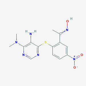 molecular formula C14H16N6O3S B397099 1-{2-{[5-Amino-6-(dimethylamino)-4-pyrimidinyl]sulfanyl}-5-nitrophenyl}ethanone oxime 