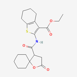 molecular formula C21H27NO5S B3971107 ethyl 2-{[(2-oxo-1-oxaspiro[4.5]dec-4-yl)carbonyl]amino}-4,5,6,7-tetrahydro-1-benzothiophene-3-carboxylate 