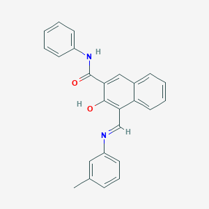 molecular formula C25H20N2O2 B397111 3-hydroxy-4-{[(3-methylphenyl)imino]methyl}-N-phenyl-2-naphthamide 