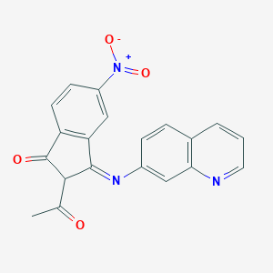 molecular formula C20H13N3O4 B397120 2-Acetyl-5-nitro-3-quinolin-7-yliminoinden-1-one 