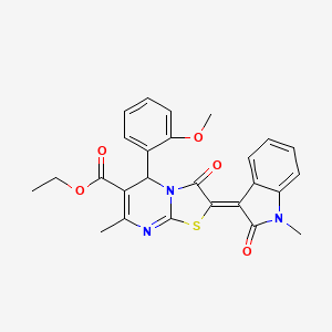 molecular formula C26H23N3O5S B3971219 ethyl 5-(2-methoxyphenyl)-7-methyl-2-(1-methyl-2-oxo-1,2-dihydro-3H-indol-3-ylidene)-3-oxo-2,3-dihydro-5H-[1,3]thiazolo[3,2-a]pyrimidine-6-carboxylate 