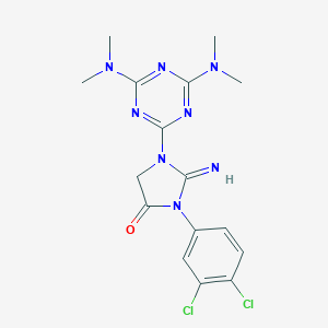 molecular formula C16H18Cl2N8O B397128 1-[4,6-Bis(dimethylamino)-1,3,5-triazin-2-yl]-3-(3,4-dichlorophenyl)-2-imino-4-imidazolidinone CAS No. 127531-82-2