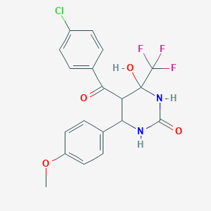 molecular formula C19H16ClF3N2O4 B3971311 5-(4-chlorobenzoyl)-4-hydroxy-6-(4-methoxyphenyl)-4-(trifluoromethyl)tetrahydro-2(1H)-pyrimidinone 