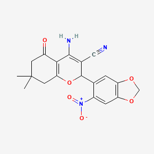 4-amino-7,7-dimethyl-2-(6-nitro-1,3-benzodioxol-5-yl)-5-oxo-5,6,7,8-tetrahydro-2H-chromene-3-carbonitrile