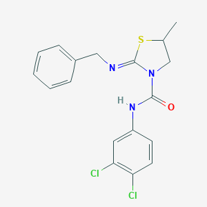 molecular formula C18H17Cl2N3OS B397157 2-(benzylimino)-N-(3,4-dichlorophenyl)-5-methyl-1,3-thiazolidine-3-carboxamide 