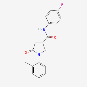 molecular formula C18H17FN2O2 B3971716 N-(4-fluorophenyl)-1-(2-methylphenyl)-5-oxo-3-pyrrolidinecarboxamide 