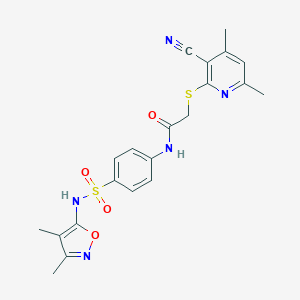 molecular formula C21H21N5O4S2 B397174 2-[(3-cyano-4,6-dimethylpyridin-2-yl)sulfanyl]-N-{4-[(3,4-dimethyl-1,2-oxazol-5-yl)sulfamoyl]phenyl}acetamide 