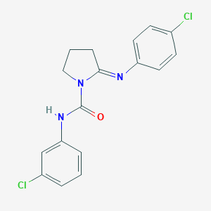 molecular formula C17H15Cl2N3O B397179 N-(3-chlorophenyl)-2-[(4-chlorophenyl)imino]-1-pyrrolidinecarboxamide 