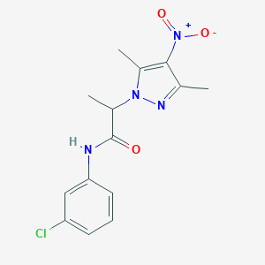 molecular formula C14H15ClN4O3 B397182 N-(3-chlorophenyl)-2-{4-nitro-3,5-dimethyl-1H-pyrazol-1-yl}propanamide 