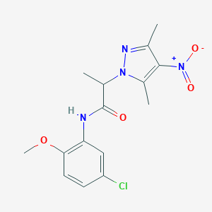molecular formula C15H17ClN4O4 B397189 N-(5-chloro-2-methoxyphenyl)-2-(3,5-dimethyl-4-nitro-1H-pyrazol-1-yl)propanamide CAS No. 957033-00-0