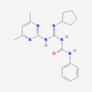 molecular formula C19H24N6O B397191 N-{(cyclopentylamino)[(4,6-dimethyl-2-pyrimidinyl)amino]methylene}-N'-phenylurea 