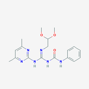 molecular formula C18H24N6O3 B397193 N-{[(2,2-dimethoxyethyl)amino][(4,6-dimethyl-2-pyrimidinyl)amino]methylene}-N'-phenylurea 