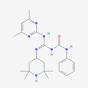 molecular formula C23H33N7O B397194 1-{(Z)-[(4,6-dimethylpyrimidin-2-yl)amino][(2,2,6,6-tetramethylpiperidin-4-yl)amino]methylidene}-3-phenylurea 