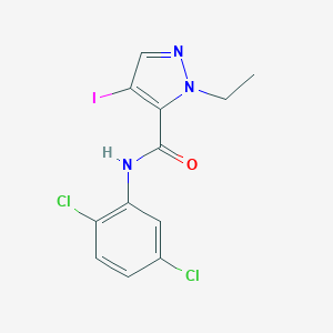 molecular formula C12H10Cl2IN3O B397207 N-(2,5-dichlorophenyl)-1-ethyl-4-iodo-1H-pyrazole-5-carboxamide 