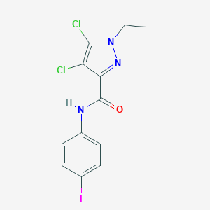 molecular formula C12H10Cl2IN3O B397213 4,5-dichloro-1-ethyl-N-(4-iodophenyl)-1H-pyrazole-3-carboxamide 