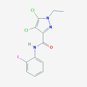 molecular formula C12H10Cl2IN3O B397214 4,5-dichloro-1-ethyl-N-(2-iodophenyl)-1H-pyrazole-3-carboxamide 