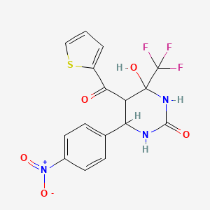 molecular formula C16H12F3N3O5S B3972225 4-hydroxy-6-(4-nitrophenyl)-5-(2-thienylcarbonyl)-4-(trifluoromethyl)tetrahydro-2(1H)-pyrimidinone 