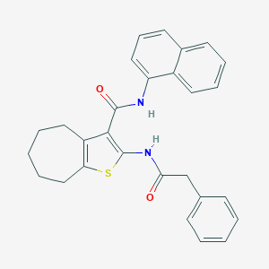 molecular formula C28H26N2O2S B397232 N-(1-naphthyl)-2-[(phenylacetyl)amino]-5,6,7,8-tetrahydro-4H-cyclohepta[b]thiophene-3-carboxamide 